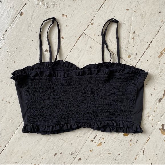 UO Black Ruched Ruffle Cropped Tube Top Adjustable Straps - Picture 4 of 11